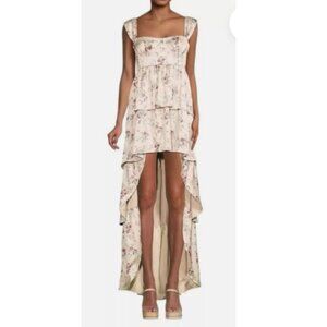 NEW WeWoreWhat Cream Pink Dainty Floral Corset High Low Maxi Dress P5235